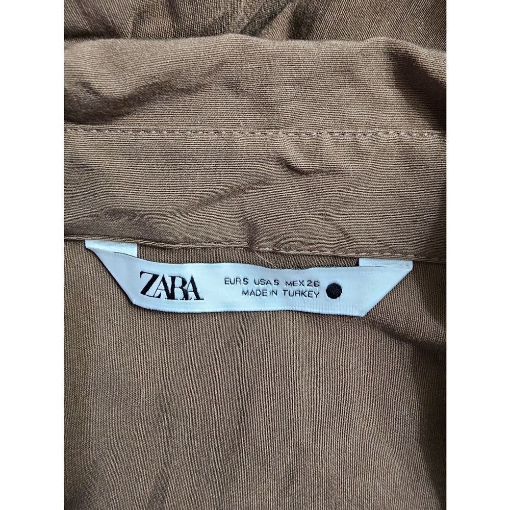 Zara Button Up Bodycon Shirt Dress with Ruching Tan Size Medium - Picture 11 of 11